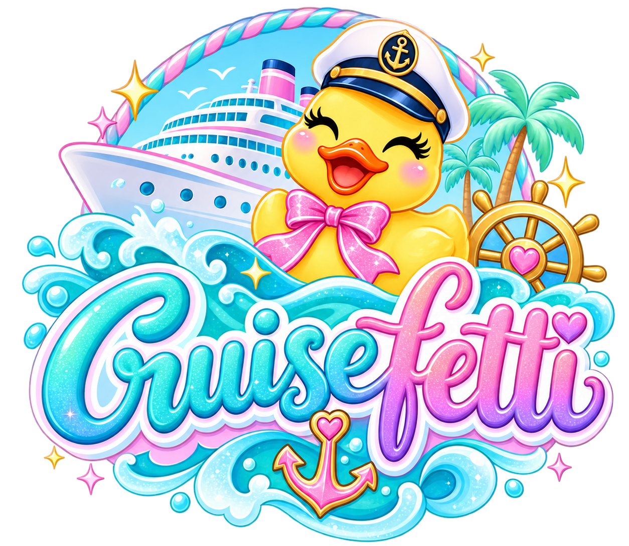 official cruisefetti logo, cute cruising themed rubber duck.